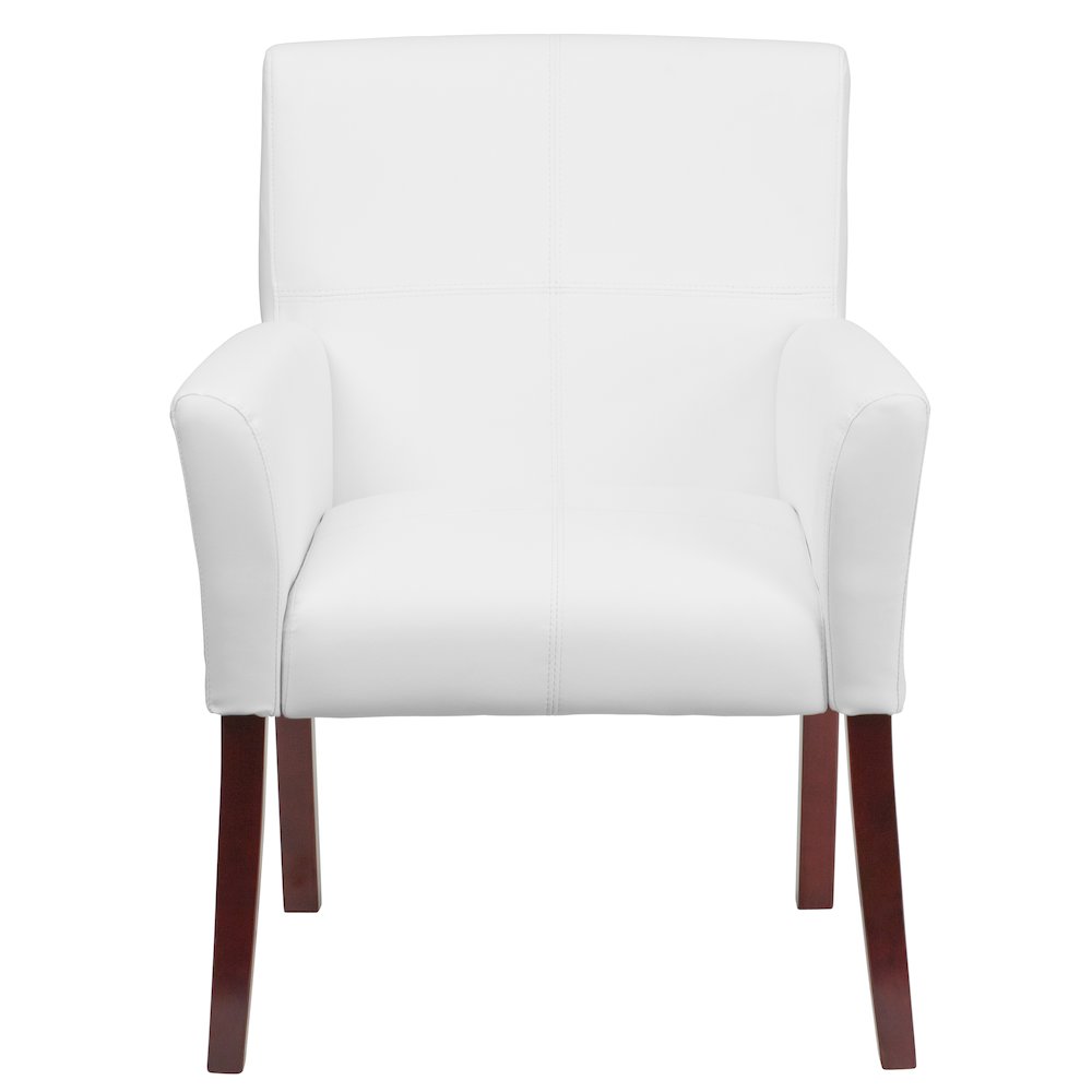 White LeatherSoft Executive Side Reception Chair with Mahogany Legs. Picture 10