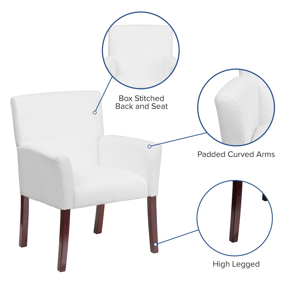 White LeatherSoft Executive Side Reception Chair with Mahogany Legs. Picture 5