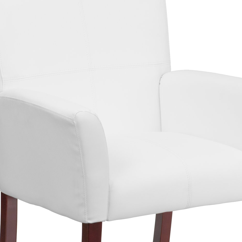 White LeatherSoft Executive Side Reception Chair with Mahogany Legs. Picture 8
