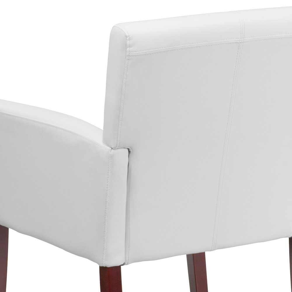 White LeatherSoft Executive Side Reception Chair with Mahogany Legs. Picture 11
