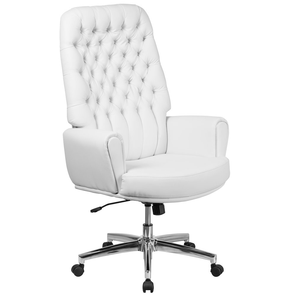 High Back White LeatherSoft Executive Swivel Office Chair with Arms. Picture 1