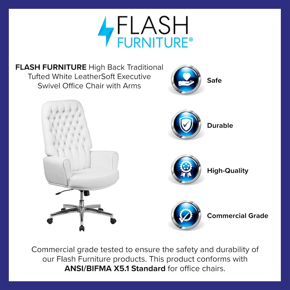 High Back White LeatherSoft Executive Swivel Office Chair with Arms. Picture 4