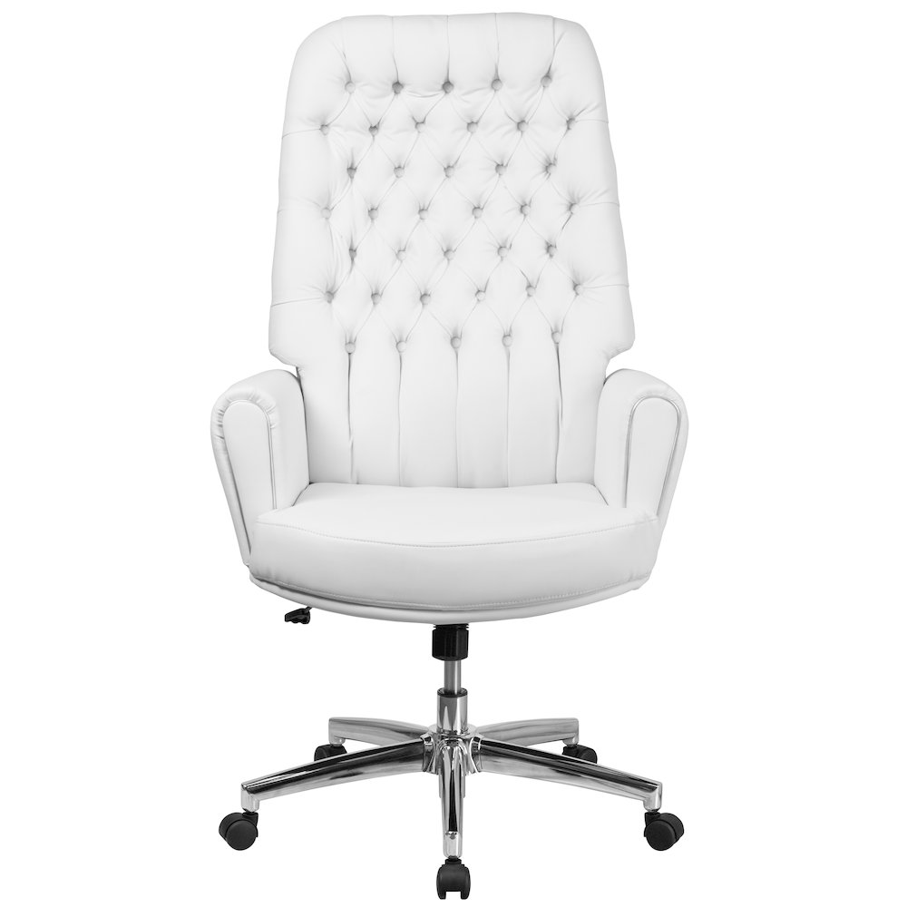 High Back White LeatherSoft Executive Swivel Office Chair with Arms. Picture 11