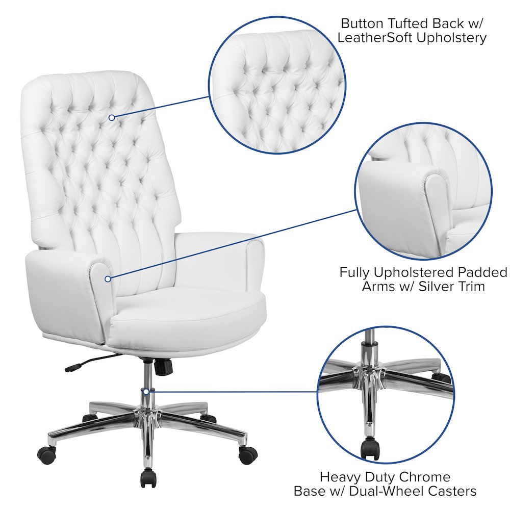 High Back White LeatherSoft Executive Swivel Office Chair with Arms. Picture 6
