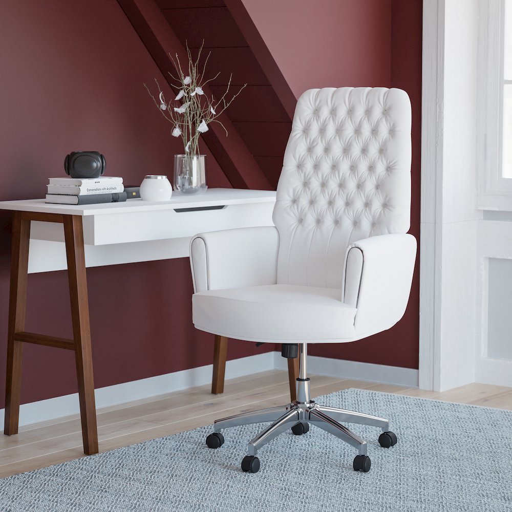 High Back White LeatherSoft Executive Swivel Office Chair with Arms. Picture 2
