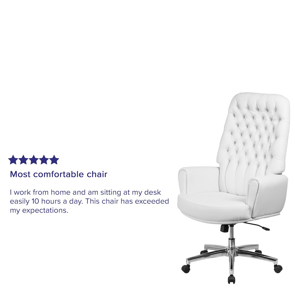 High Back White LeatherSoft Executive Swivel Office Chair with Arms. Picture 5