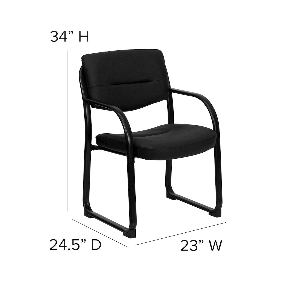 Black LeatherSoft Executive Side Reception Chair with Sled Base. Picture 6