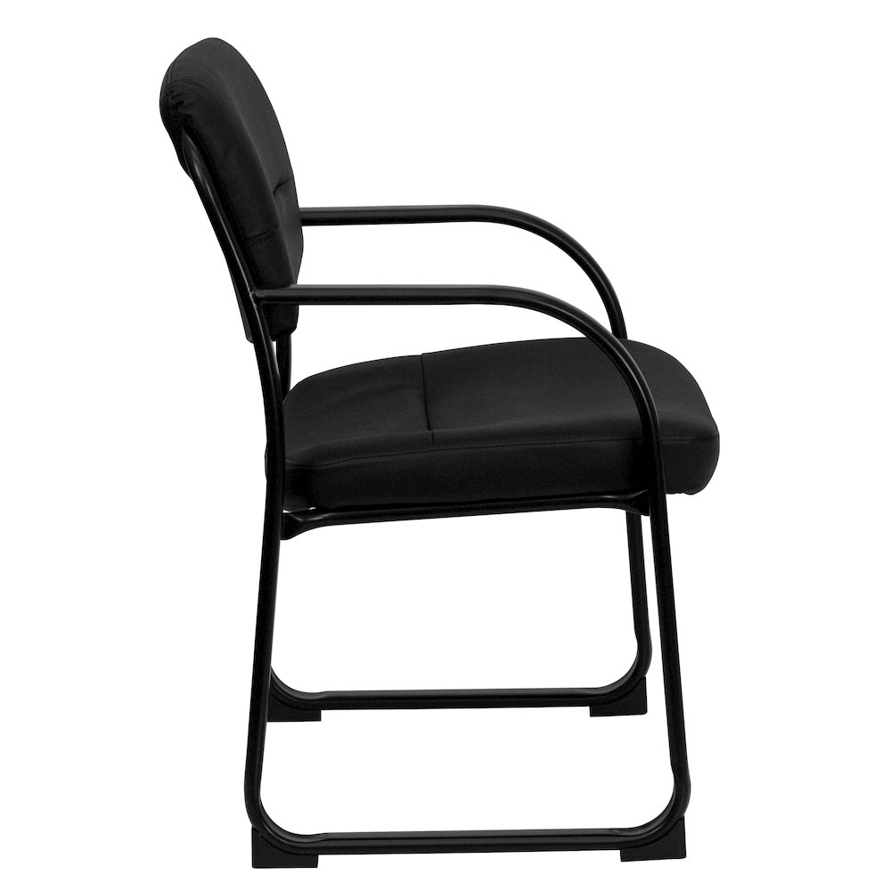 Black LeatherSoft Executive Side Reception Chair with Sled Base. Picture 9