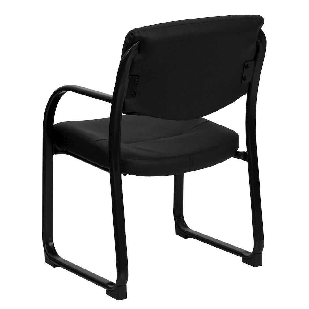 Black LeatherSoft Executive Side Reception Chair with Sled Base. Picture 7
