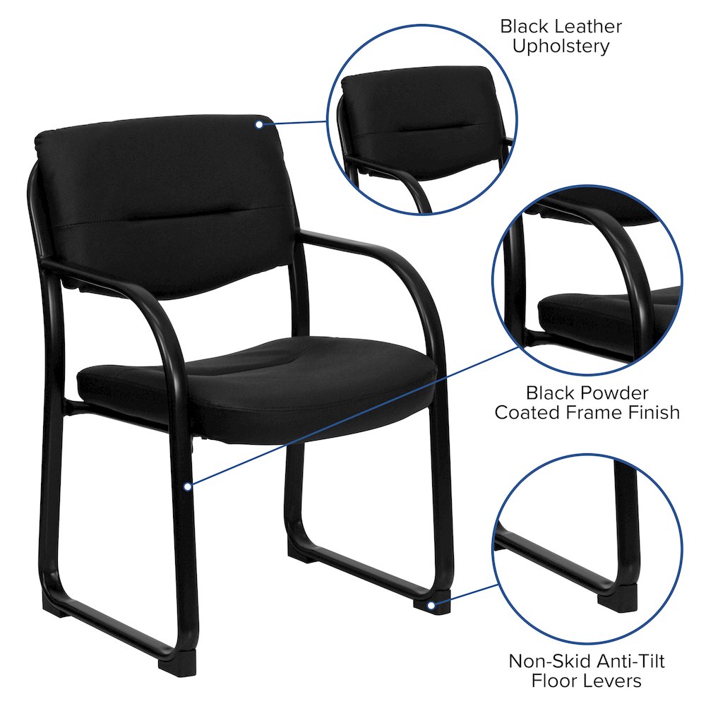 Black LeatherSoft Executive Side Reception Chair with Sled Base. Picture 5