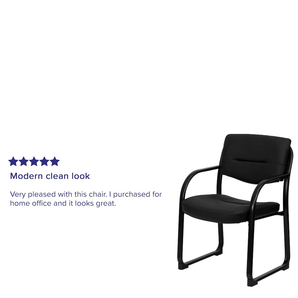 Black LeatherSoft Executive Side Reception Chair with Sled Base. Picture 4