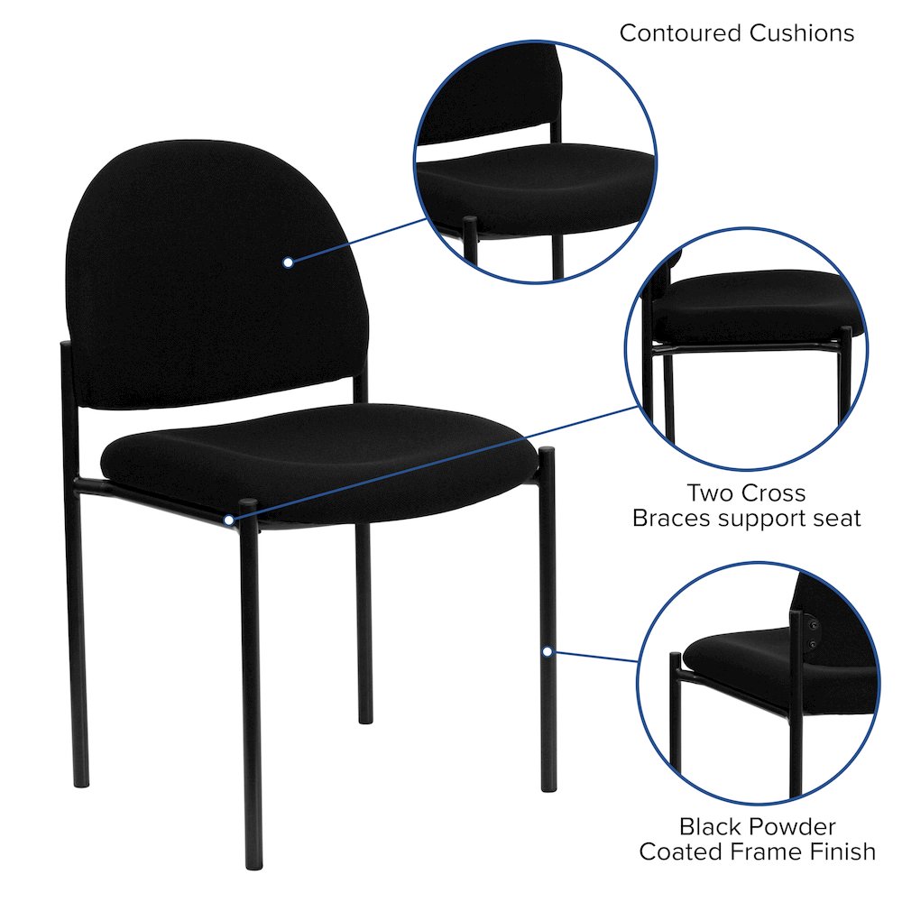 Comfort Black Fabric Stackable Steel Side Reception Chair. Picture 5