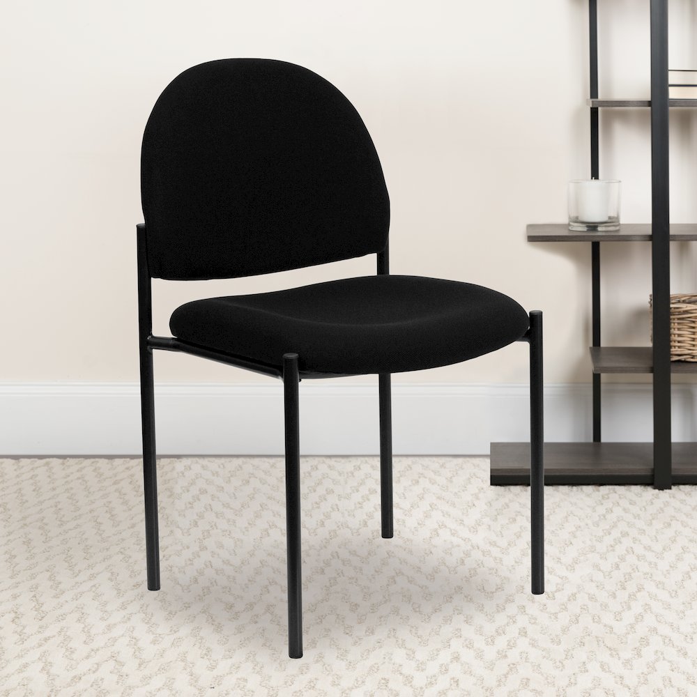 Comfort Black Fabric Stackable Steel Side Reception Chair. Picture 2