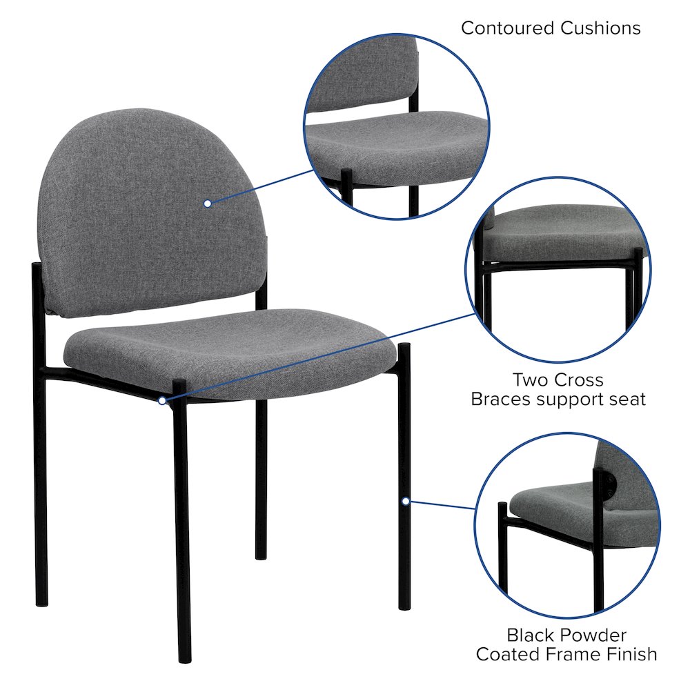 Comfort Gray Fabric Stackable Steel Side Reception Chair. Picture 5