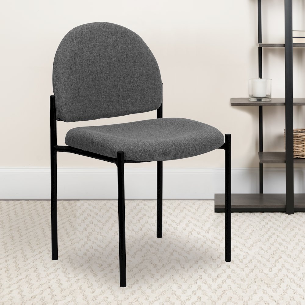 Comfort Gray Fabric Stackable Steel Side Reception Chair. Picture 2