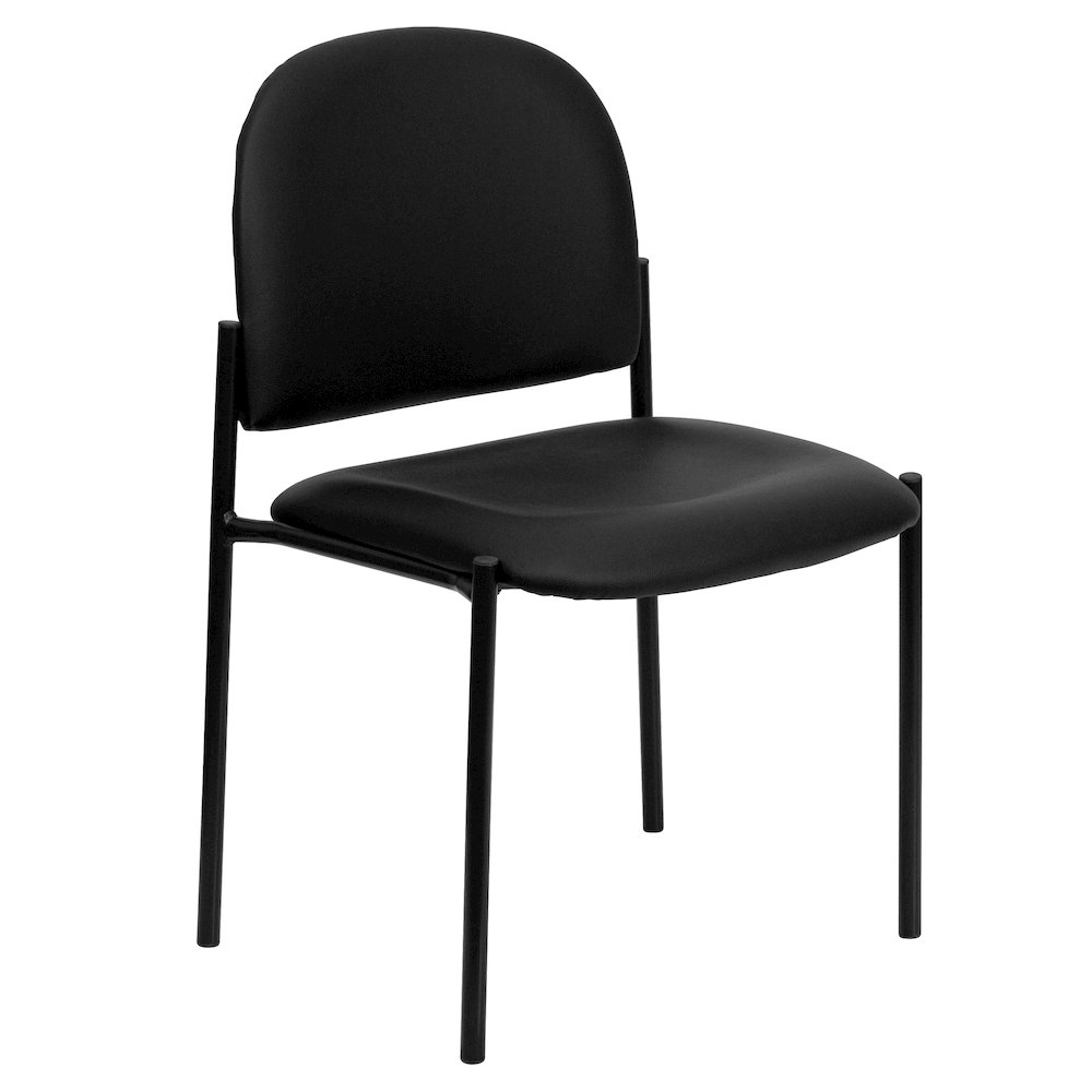 Comfort Black Vinyl Stackable Steel Side Reception Chair. Picture 1