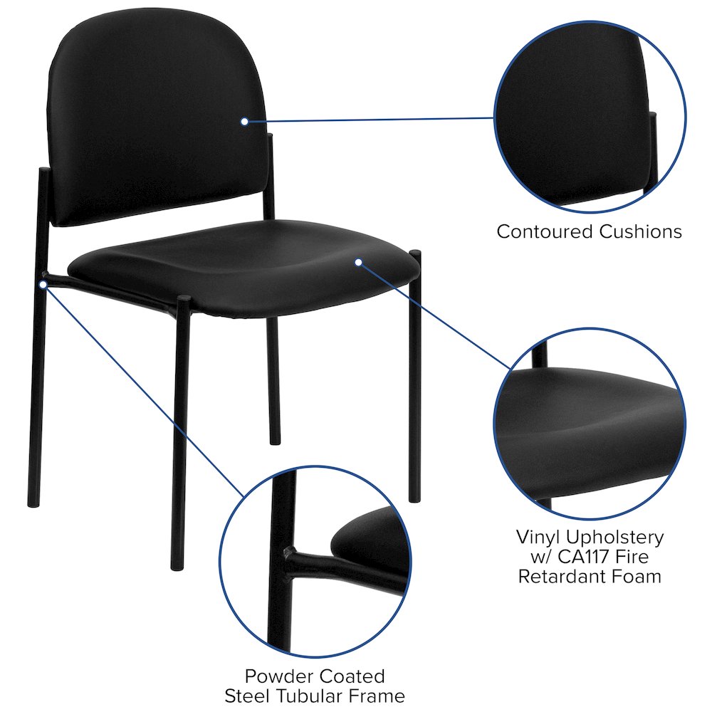 Comfort Black Vinyl Stackable Steel Side Reception Chair. Picture 5