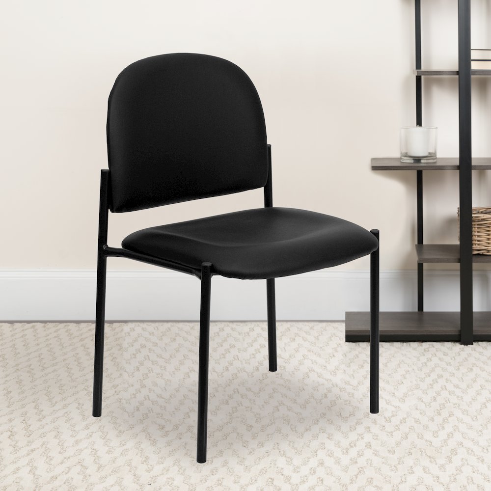 Comfort Black Vinyl Stackable Steel Side Reception Chair. Picture 2