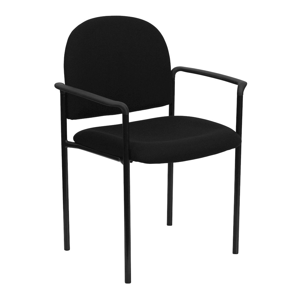 Comfort Black Fabric Stackable Steel Side Reception Chair with Arms. Picture 1