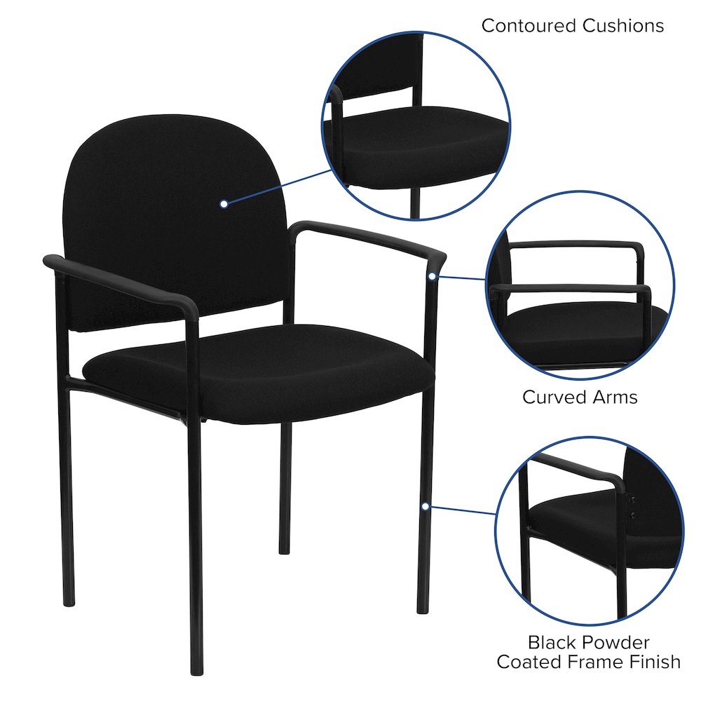 Comfort Black Fabric Stackable Steel Side Reception Chair with Arms. Picture 5