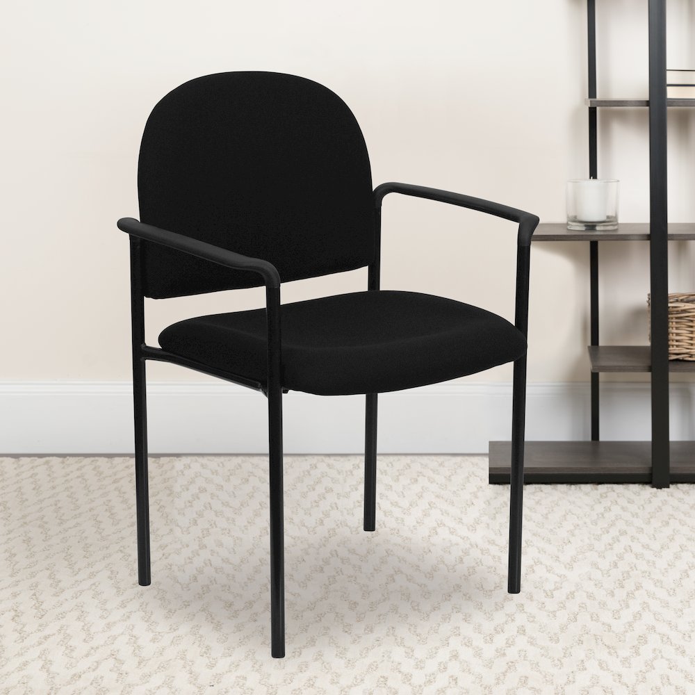 Comfort Black Fabric Stackable Steel Side Reception Chair with Arms. Picture 2