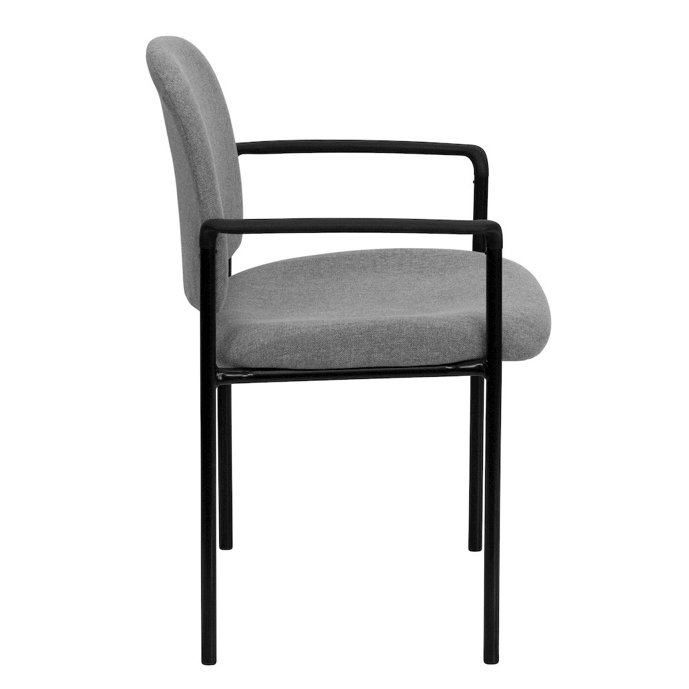 Comfort Gray Fabric Stackable Steel Side Reception Chair with Arms. Picture 9
