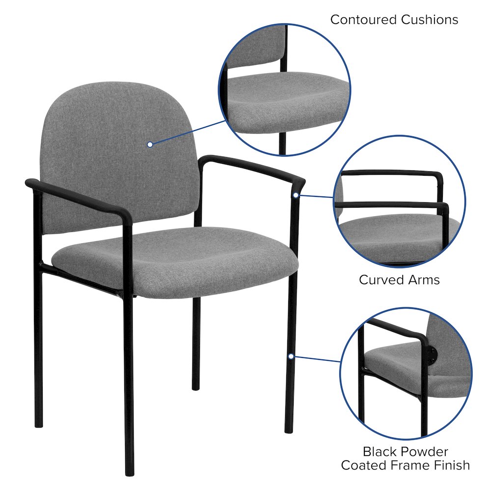 Comfort Gray Fabric Stackable Steel Side Reception Chair with Arms. Picture 5