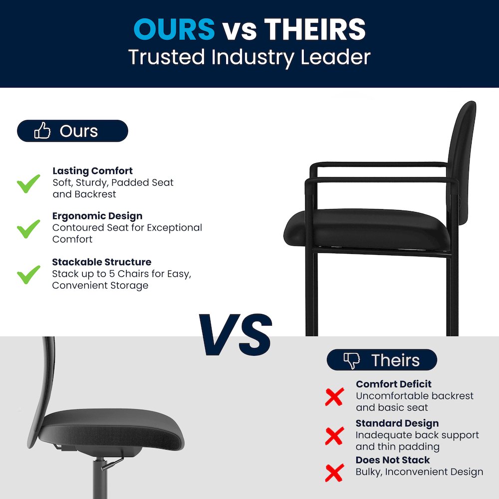 Comfort Black Vinyl Stackable Steel Side Reception Chair with Arms. Picture 10
