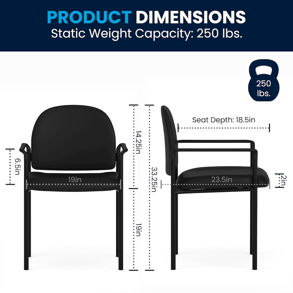Comfort Black Vinyl Stackable Steel Side Reception Chair with Arms. Picture 11
