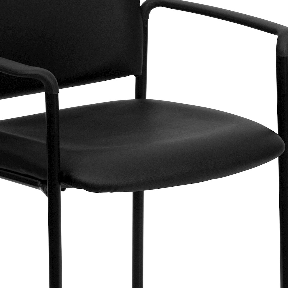 Comfort Black Vinyl Stackable Steel Side Reception Chair with Arms. Picture 4