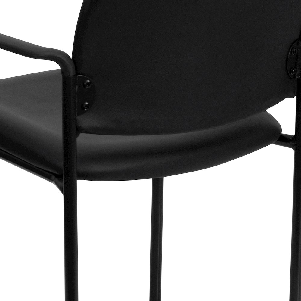 Comfort Black Vinyl Stackable Steel Side Reception Chair with Arms. Picture 15