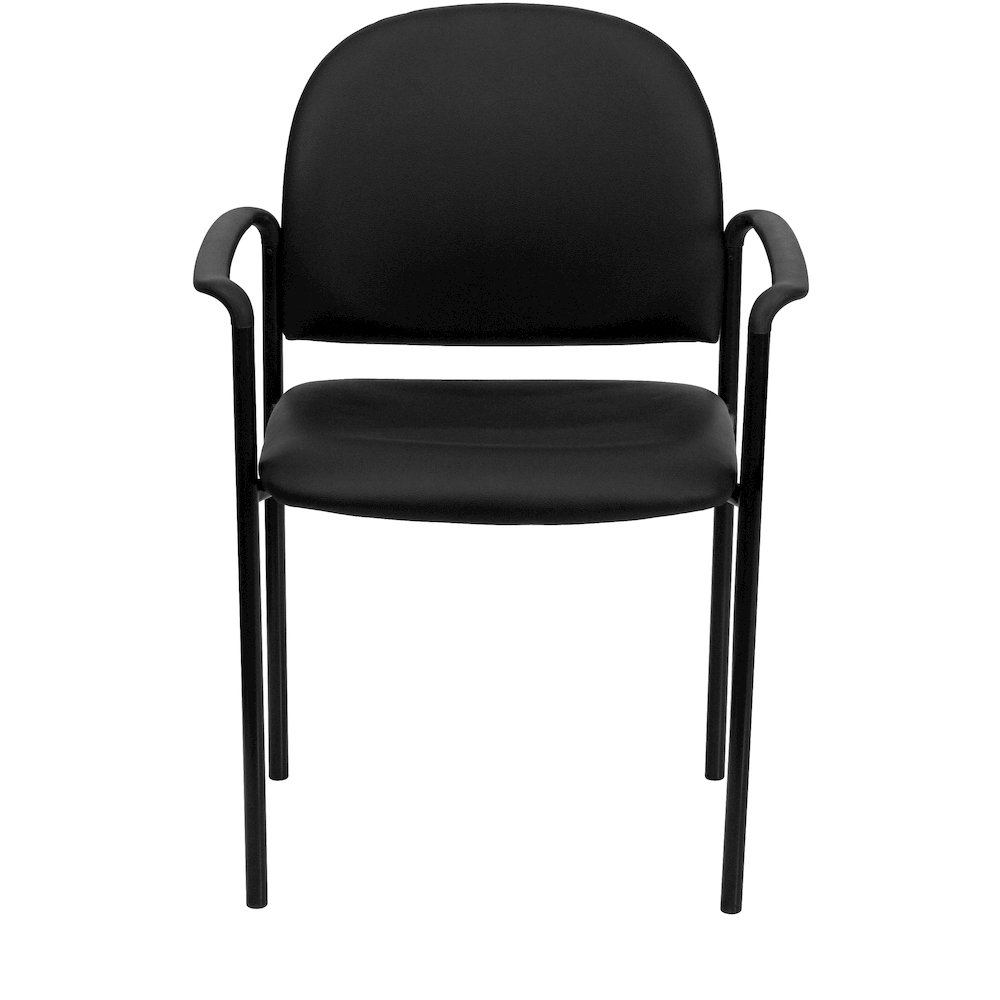Comfort Black Vinyl Stackable Steel Side Reception Chair with Arms. Picture 14