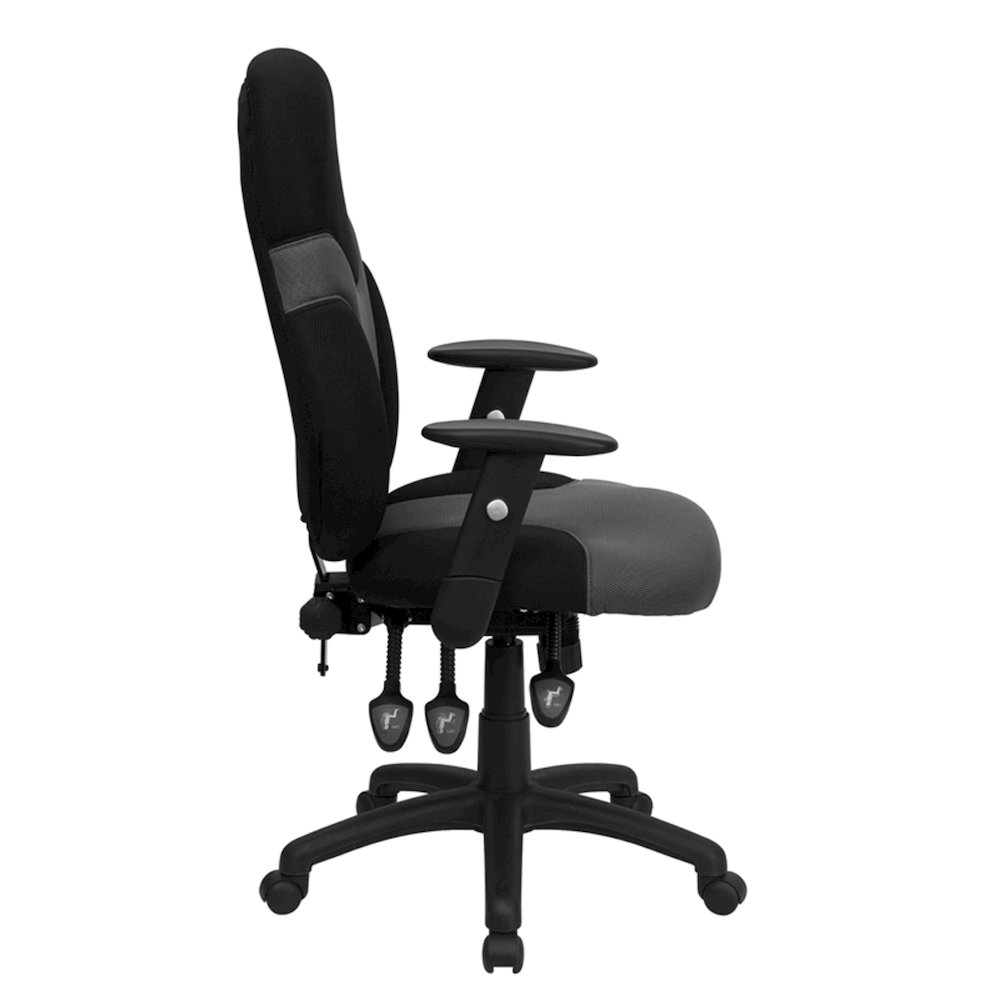 High Back Black and Gray Mesh Swivel Task Office Chair with Adjustable Arms. Picture 10
