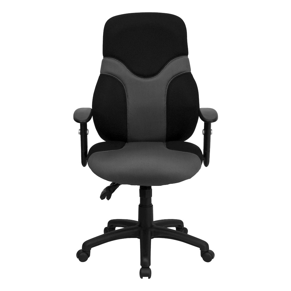 High Back Black and Gray Mesh Swivel Task Office Chair with Adjustable Arms. Picture 11