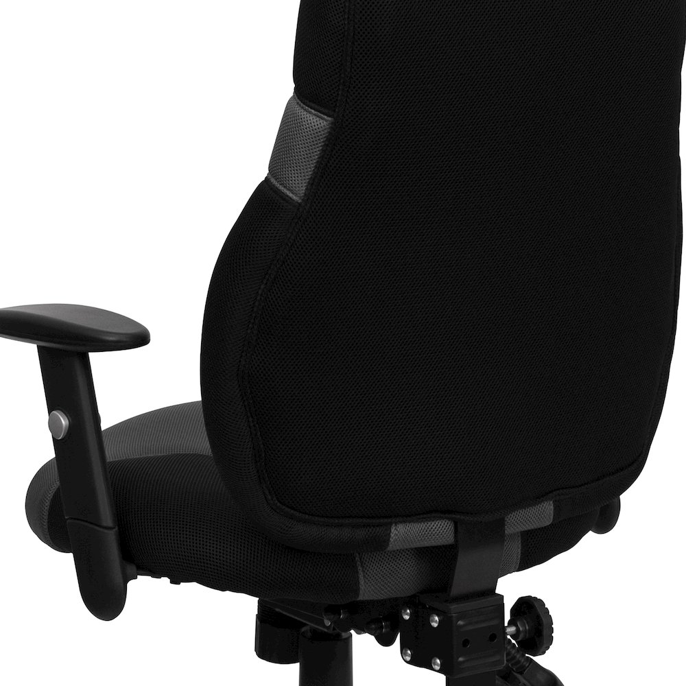 High Back Black and Gray Mesh Swivel Task Office Chair with Adjustable Arms. Picture 12
