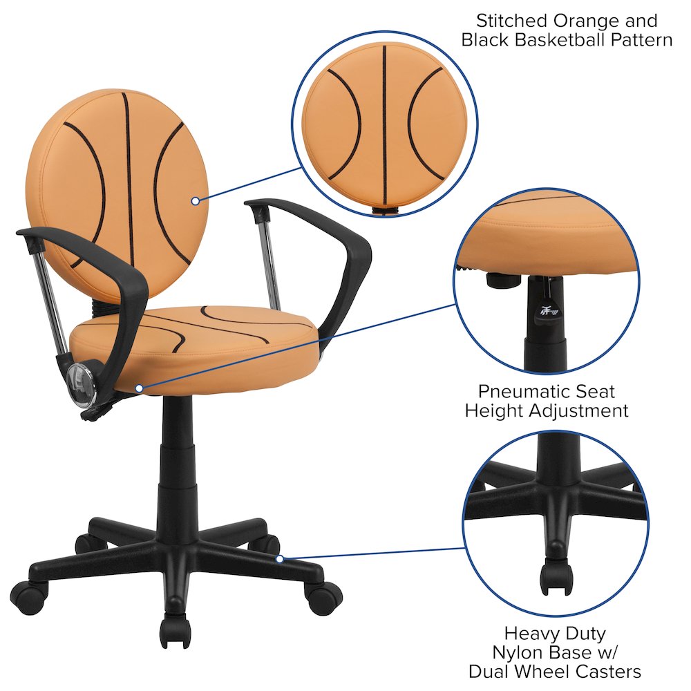 Basketball Swivel Task Office Chair with Arms. Picture 6