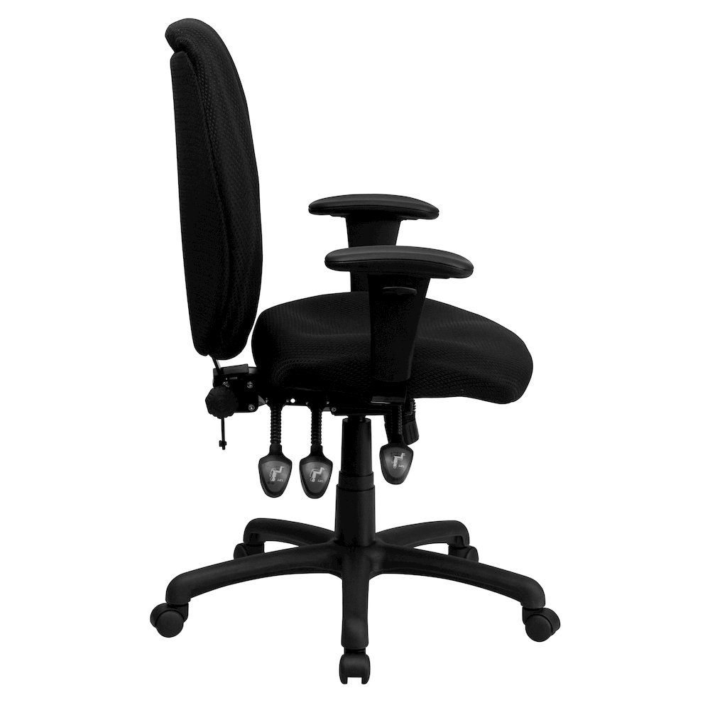 High Back Black Fabric Multifunction Executive Swivel Office Chair. Picture 9