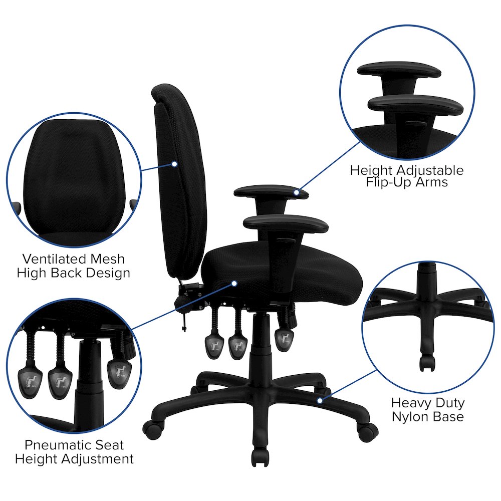 High Back Black Fabric Multifunction Executive Swivel Office Chair. Picture 5