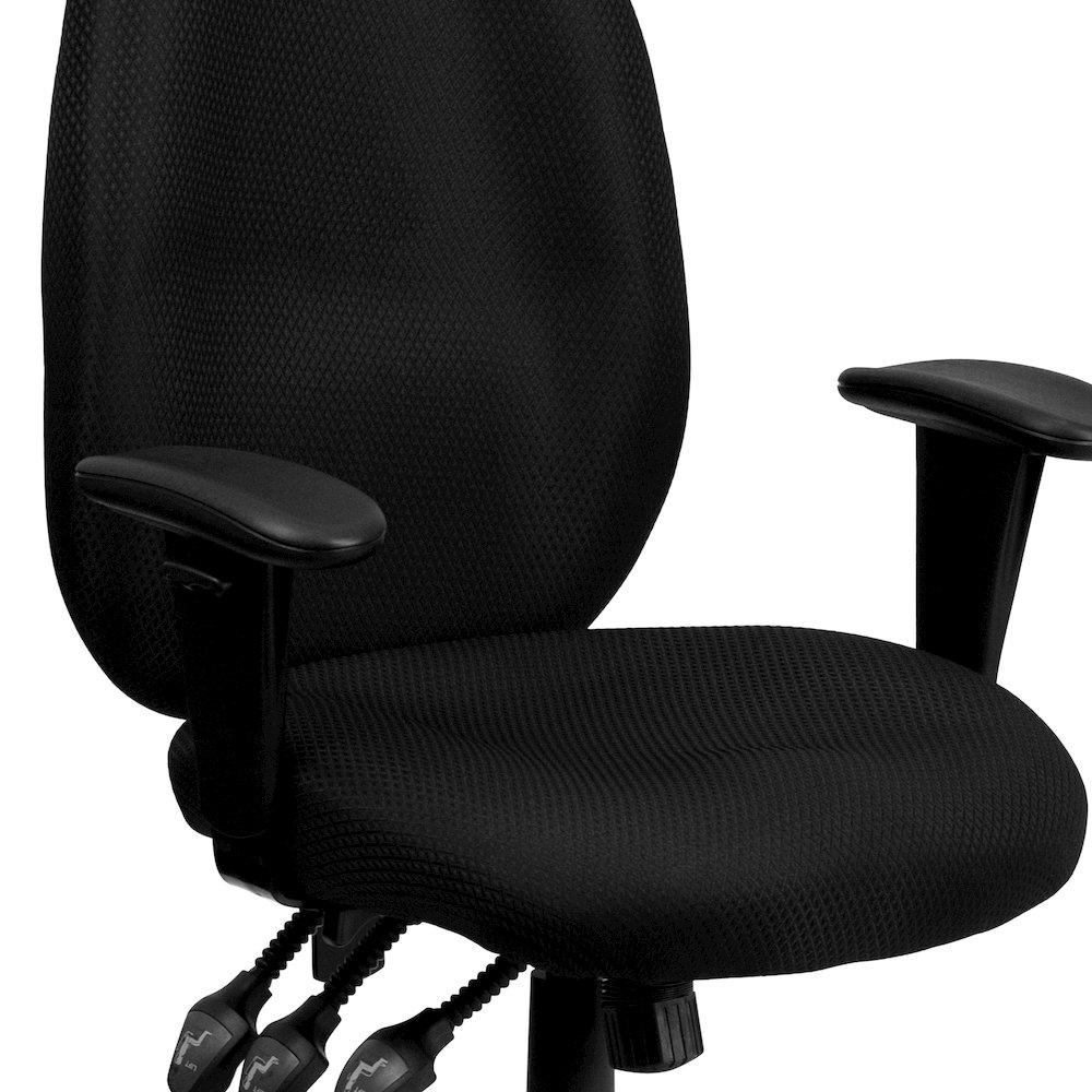 High Back Black Fabric Multifunction Executive Swivel Office Chair. Picture 8