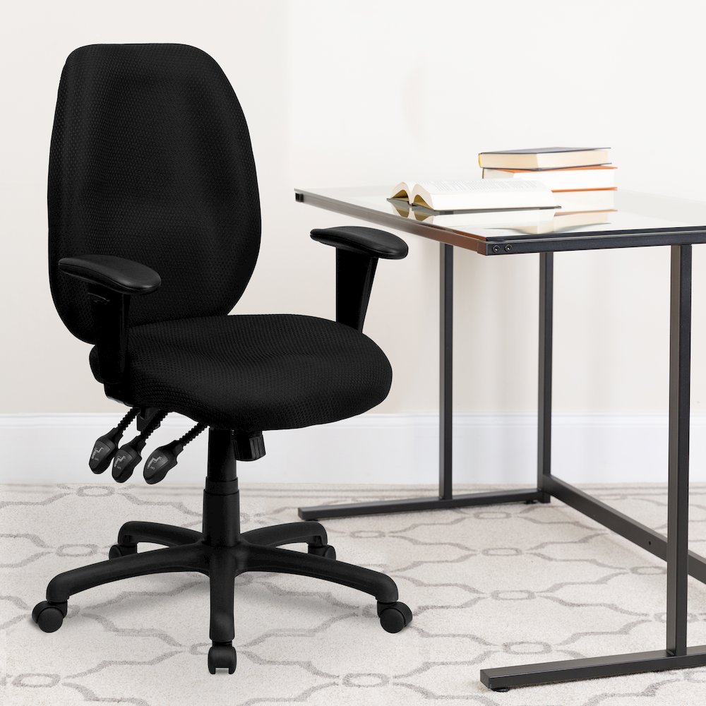 High Back Black Fabric Multifunction Executive Swivel Office Chair. Picture 2