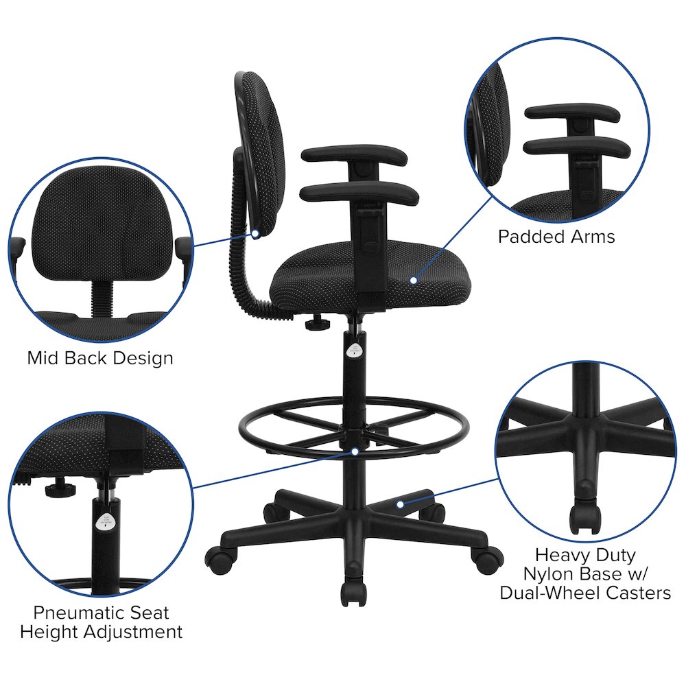 Black Fabric Drafting Chair (Cylinders: 22.5''-27''H or 26''-30.5''H). Picture 4