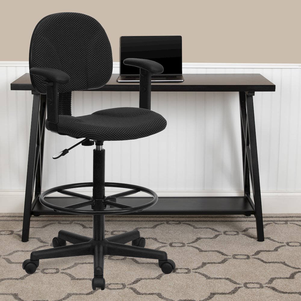 Black Fabric Drafting Chair (Cylinders: 22.5''-27''H or 26''-30.5''H). Picture 2