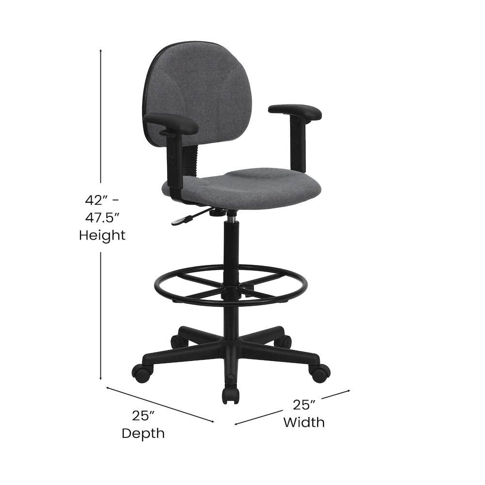Gray Fabric Drafting Chair (Cylinders: 22.5''-27''H or 26''-30.5''H). Picture 6