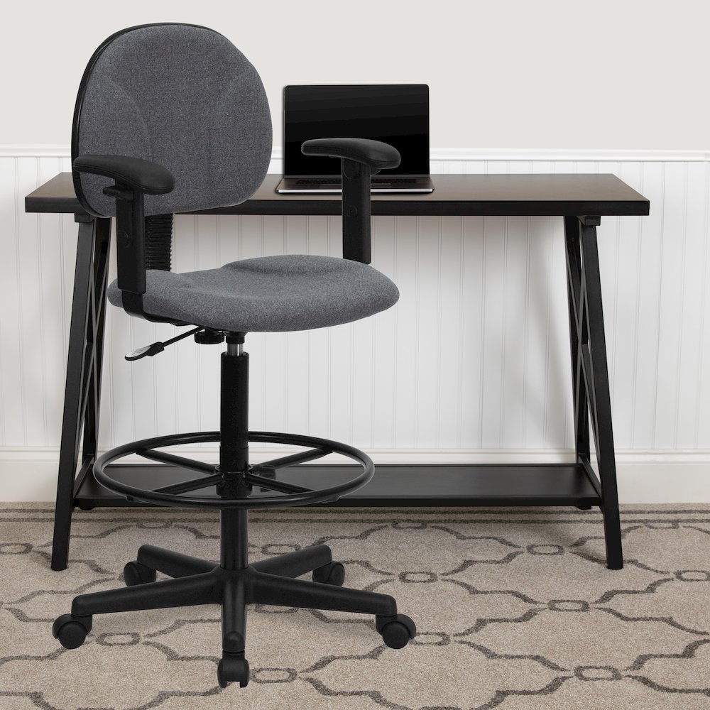 Gray Fabric Drafting Chair (Cylinders: 22.5''-27''H or 26''-30.5''H). Picture 2