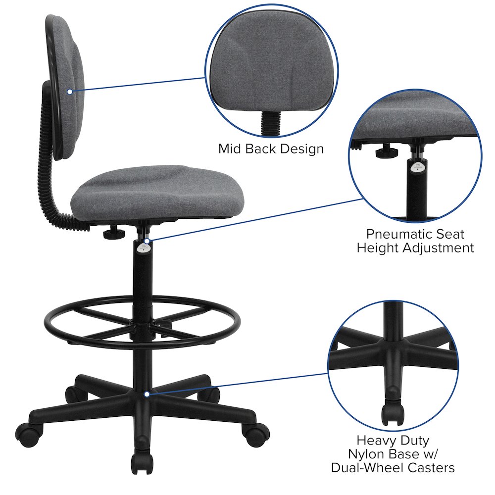Gray Fabric Drafting Chair (Cylinders: 22.5''-27''H or 26''-30.5''H). Picture 5