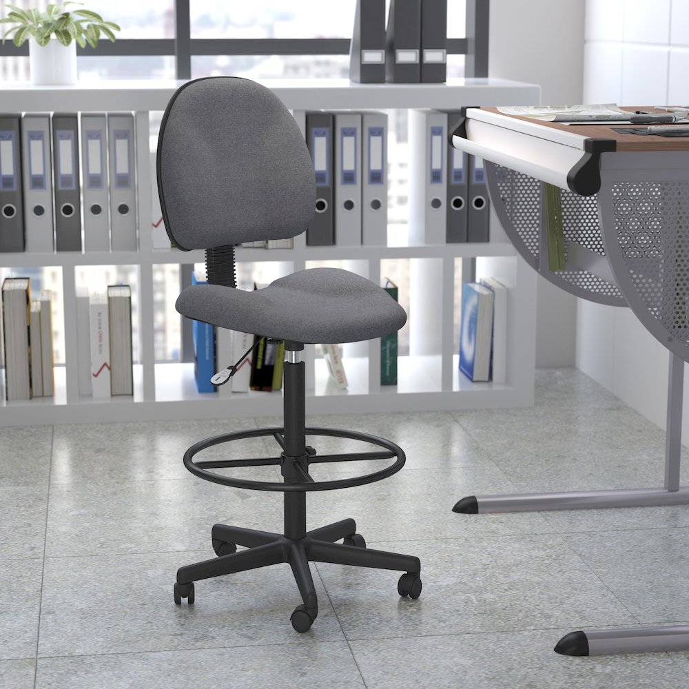 Gray Fabric Drafting Chair (Cylinders: 22.5''-27''H or 26''-30.5''H). Picture 2