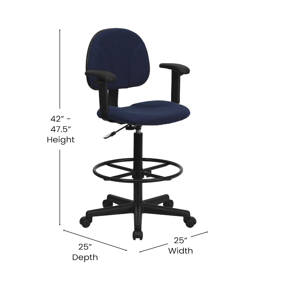 Navy Blue Fabric Drafting Chair (Cylinders: 22.5''-27''H or 26''-30.5''H). Picture 6