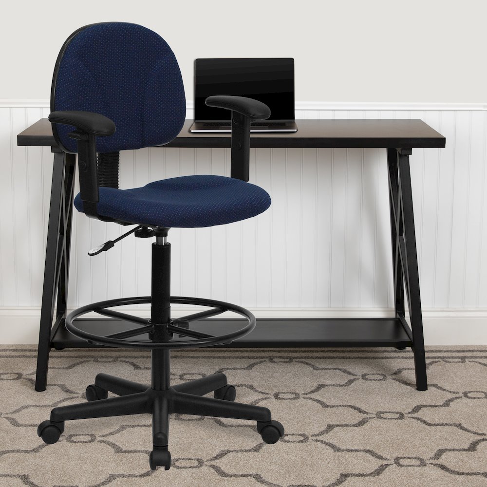 Navy Blue Fabric Drafting Chair (Cylinders: 22.5''-27''H or 26''-30.5''H). Picture 2