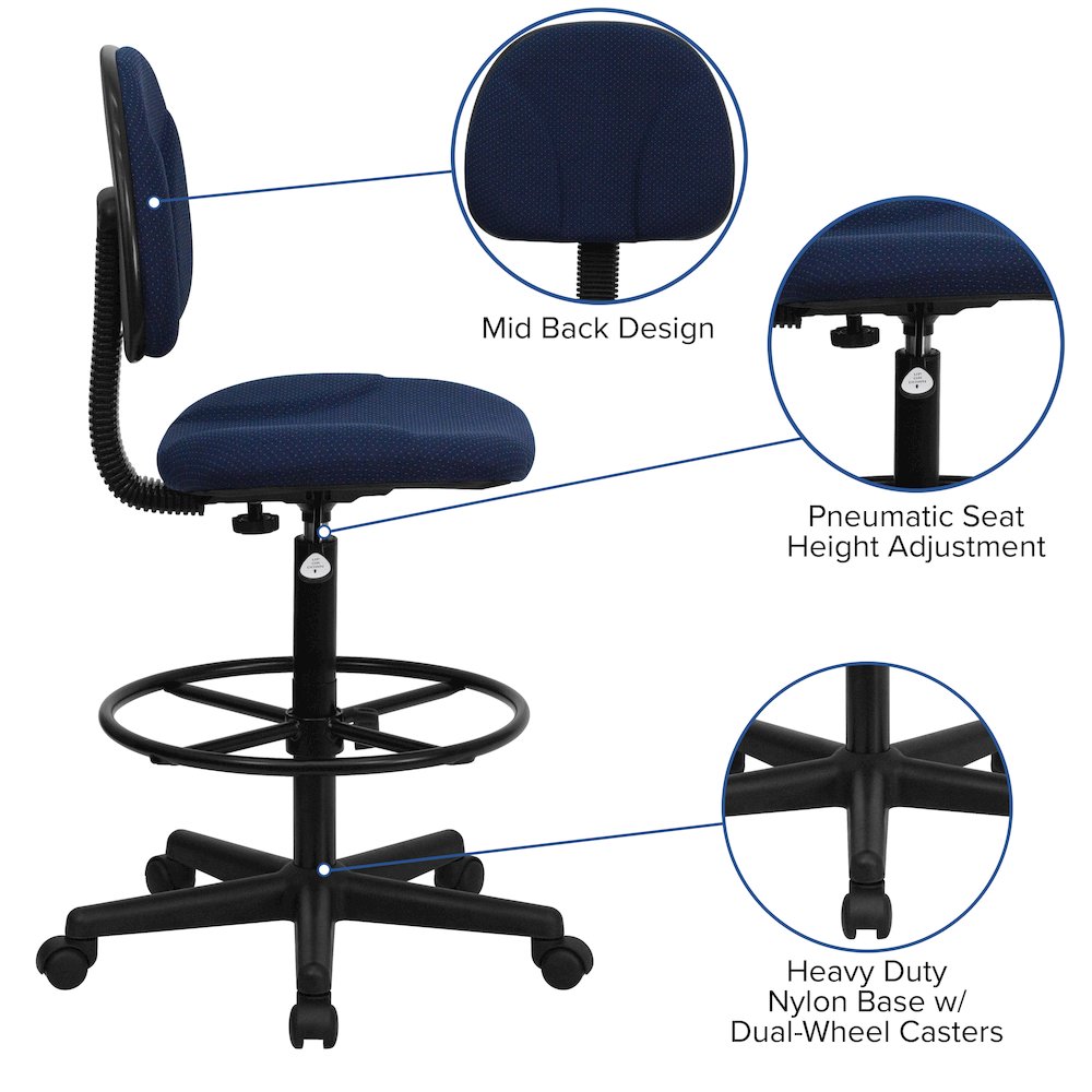 Navy Blue Fabric Drafting Chair (Cylinders: 22.5''-27''H or 26''-30.5''H). Picture 5