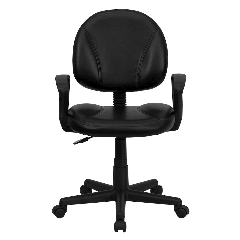 Mid-Back Black LeatherSoft Swivel Ergonomic Task Office Chair with Back Depth Adjustment and Arms. Picture 5